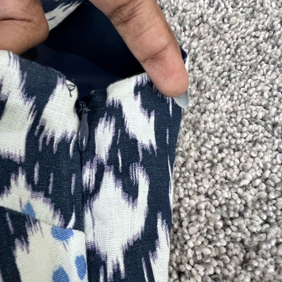 Gap 100% Linen Fit & Flare Ikat Print Sleeveless Blue White Mini Dress Size US 6 - Picture 4 of 11